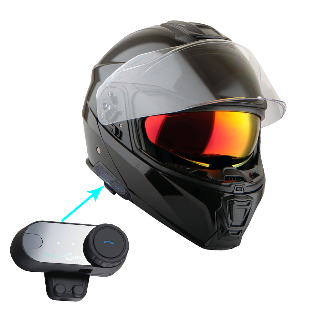 Martian Motorcycle Modular Full Face Helmet Flip up Dual Visor Sun Shield + Motorcycle Bluetooth Headset: HG362
