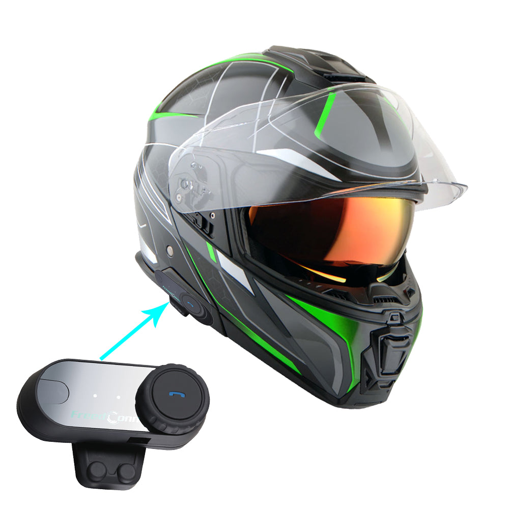 Martian Motorcycle Modular Full Face Helmet Flip up Dual Visor Sun Shield + Motorcycle Bluetooth Headset: HG362