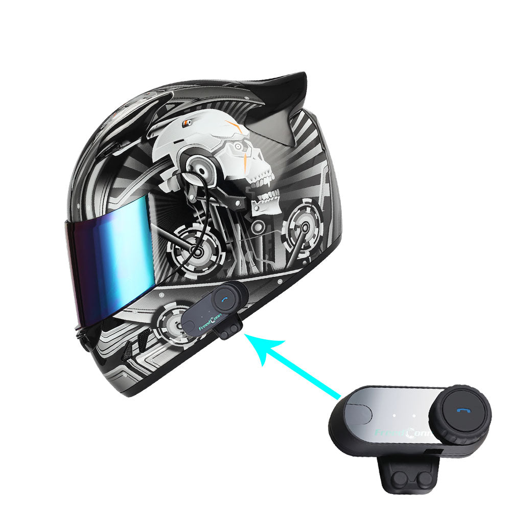 1Storm Motorcycle Bike Full Face Helmet Mechanic HJDJ11 + Motorcycle Bluetooth Headset