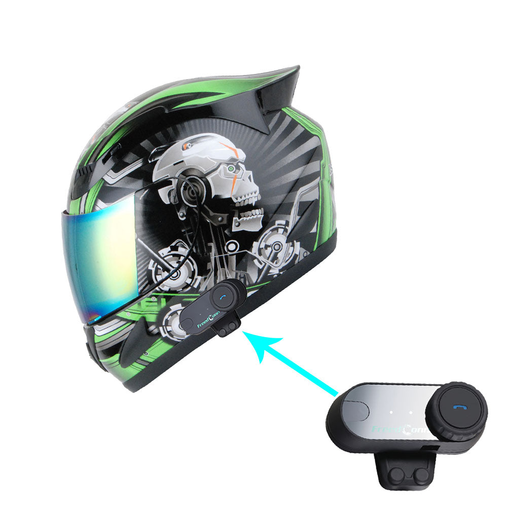 1Storm Motorcycle Bike Full Face Helmet Mechanic HJDJ11 + Motorcycle Bluetooth Headset