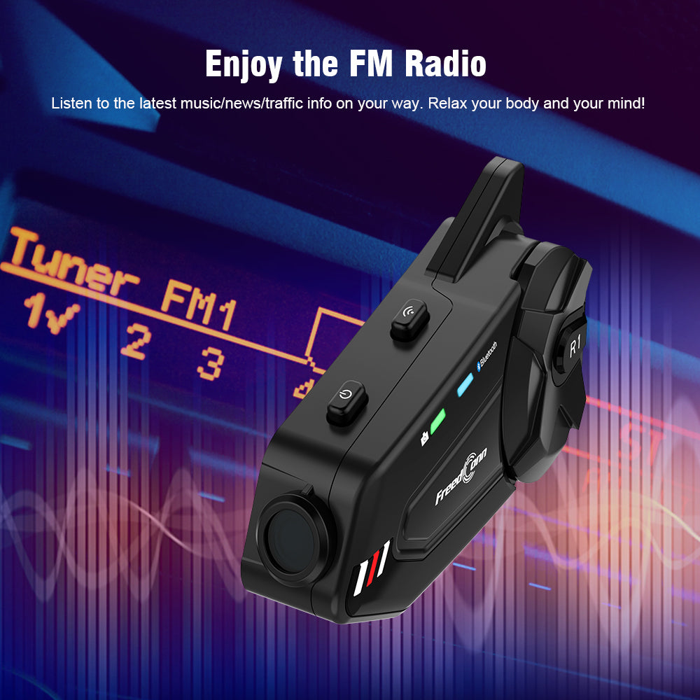 FreedConn Motocycle Helmet Waterproof Wireless Bluetooth Headset & 1080P Camera Recorder R1 Plus E/Dash Cam Camera/FM Radio/1000M Intercom/6 Riders Intercom/2 in 1 microphone;