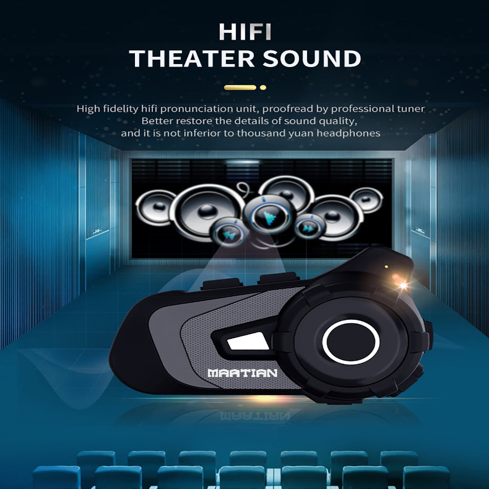 Martian Motocycle Helmet Wireless Waterproof Bluetooth Headset BlueT-S2 /6 Riders Intercom/1000M Intercom/FM Radio/Moto Biking & Skiiing/2 in 1 Microphone/