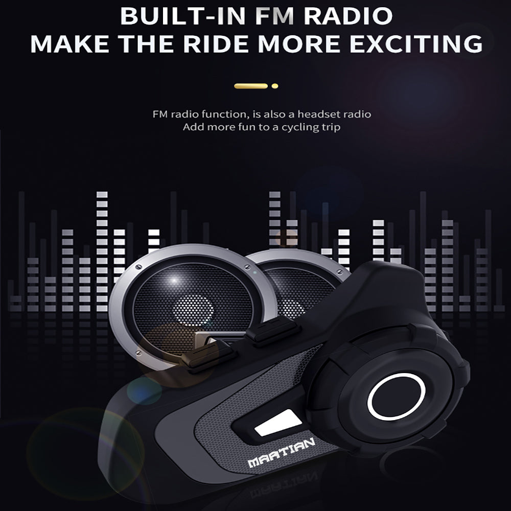 Martian Motocycle Helmet Wireless Waterproof Bluetooth Headset BlueT-S2 /6 Riders Intercom/1000M Intercom/FM Radio/Moto Biking & Skiiing/2 in 1 Microphone/