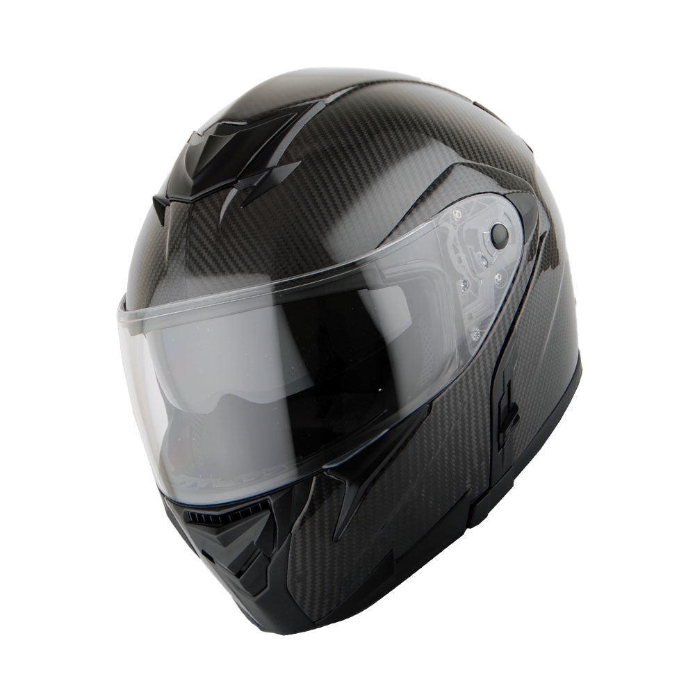 Martian Genuine Real Carbon Fiber Motorcycle Modular Flip up Full Face Helmet + Motorcycle Bluetooth Headset: HB-B1 Glossy Carbon Black