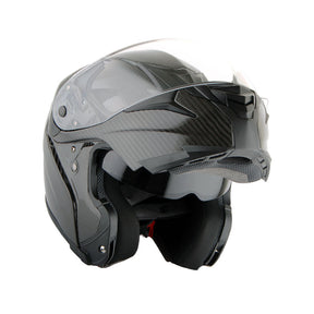 Martian Genuine Real Carbon Fiber Motorcycle Modular Flip up Full Face Helmet + Motorcycle Bluetooth Headset: HB-B1 Glossy Carbon Black