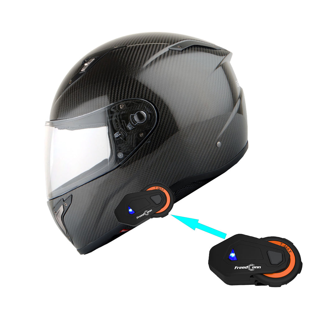 Martian Genuine Real Carbon Fiber Motorcycle Full Face Helmet + Motorcycle Bluetooth Headset: HB-BFF-L5 Glossy Carbon Black