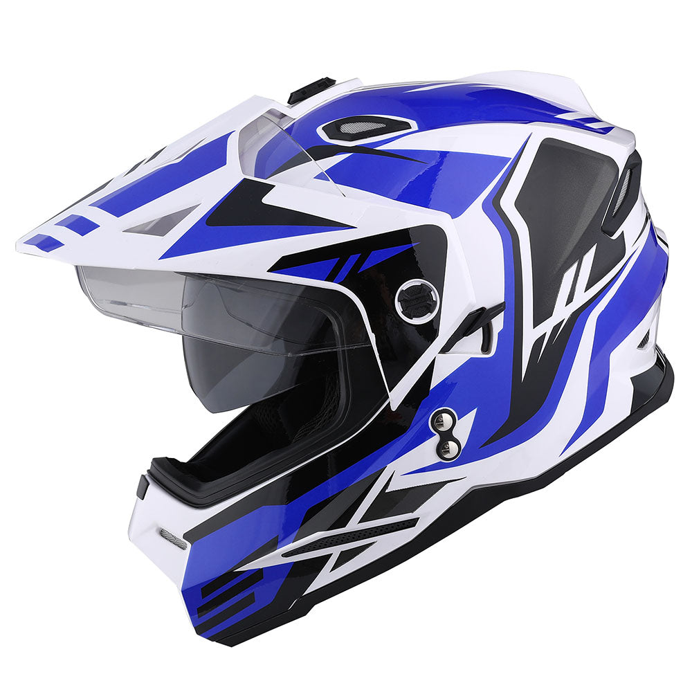 1Storm Dual Sport Motorcycle Motocross Off Road Full Face Helmet Dual Visor HF802 + Motorcycle Bluetooth Headset