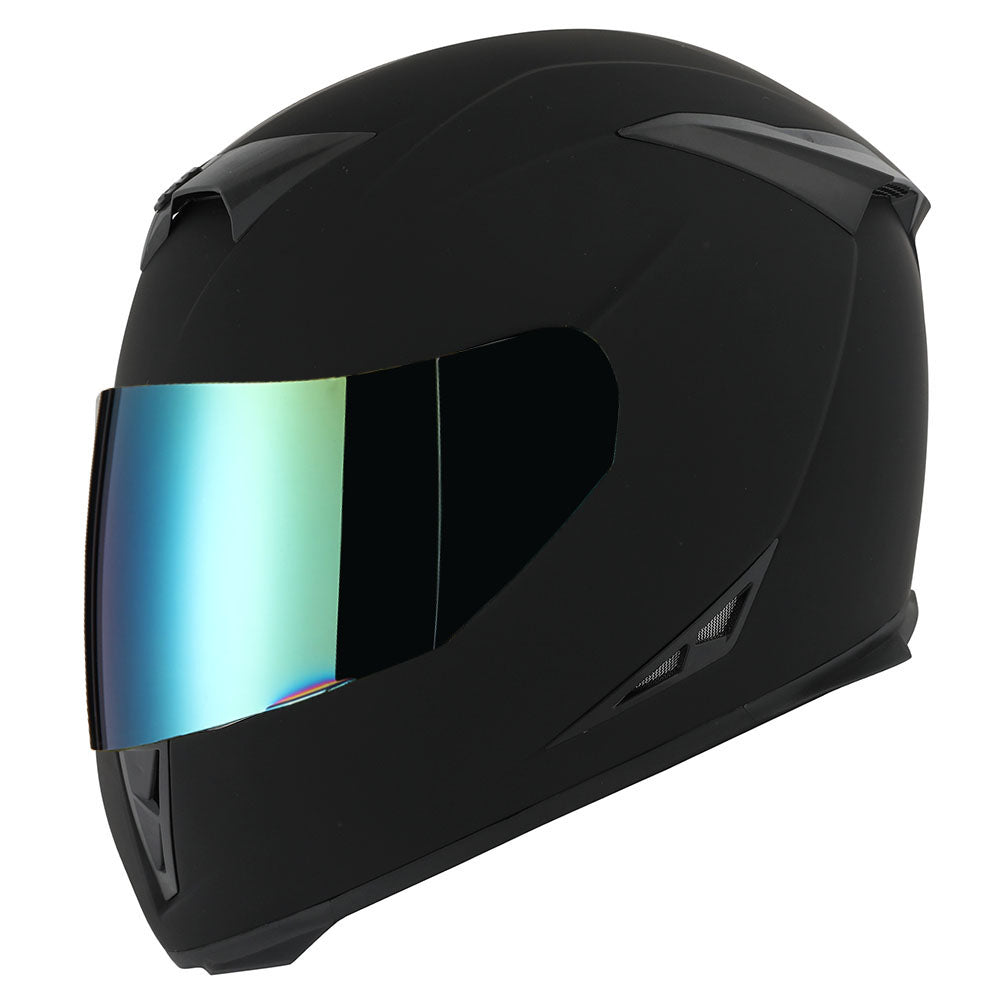 1Storm Motorcycle Full Face Helmet Skull King HJK311 Matt Black + One Extra Clear Shield + Motorcycle Bluetooth Headset