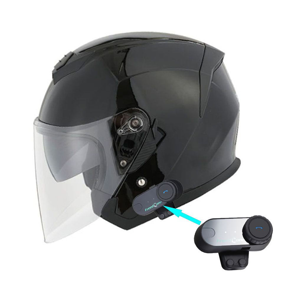 1Storm Motorcycle Open Face Helmet Scooter Classical Knight Bike Dual Lens/Sun Visor + Motorcycle Bluetooth Headset: HJK526 1Storm Motorcycle Open Face Helmet Scooter Classical Knight Bike Dual Lens/Sun Visor + Motorcycle Bluetooth Headset: HJK526