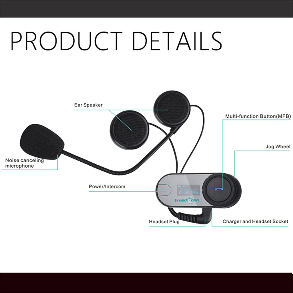 FreedConn Intercom Moto Bluetooth Casque, 2*TCOM VB Systèmes de  Communication pour 2-3 Coureurs, Kit Main Libre Moto Bluetooth avec Radio  FM,Partage